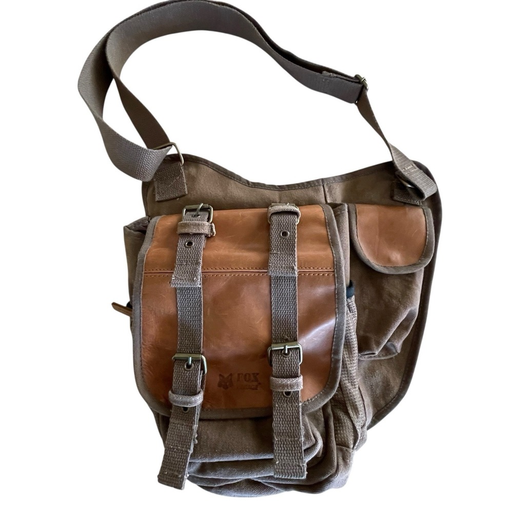 Fox Outdoor Retro Messenger Bag Brown Canvas Leather Trim Shoulder Bag Cargo